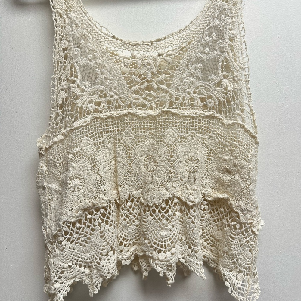 Cream Lace Crochet Top